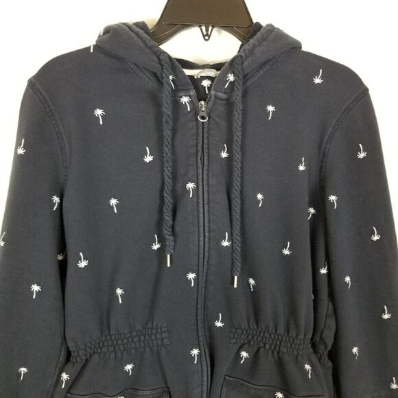 Talbots Women French Terry Palm Tree Embroidered Full Zip Hoodie Sz M Navy Blue - Picture 2 of 6